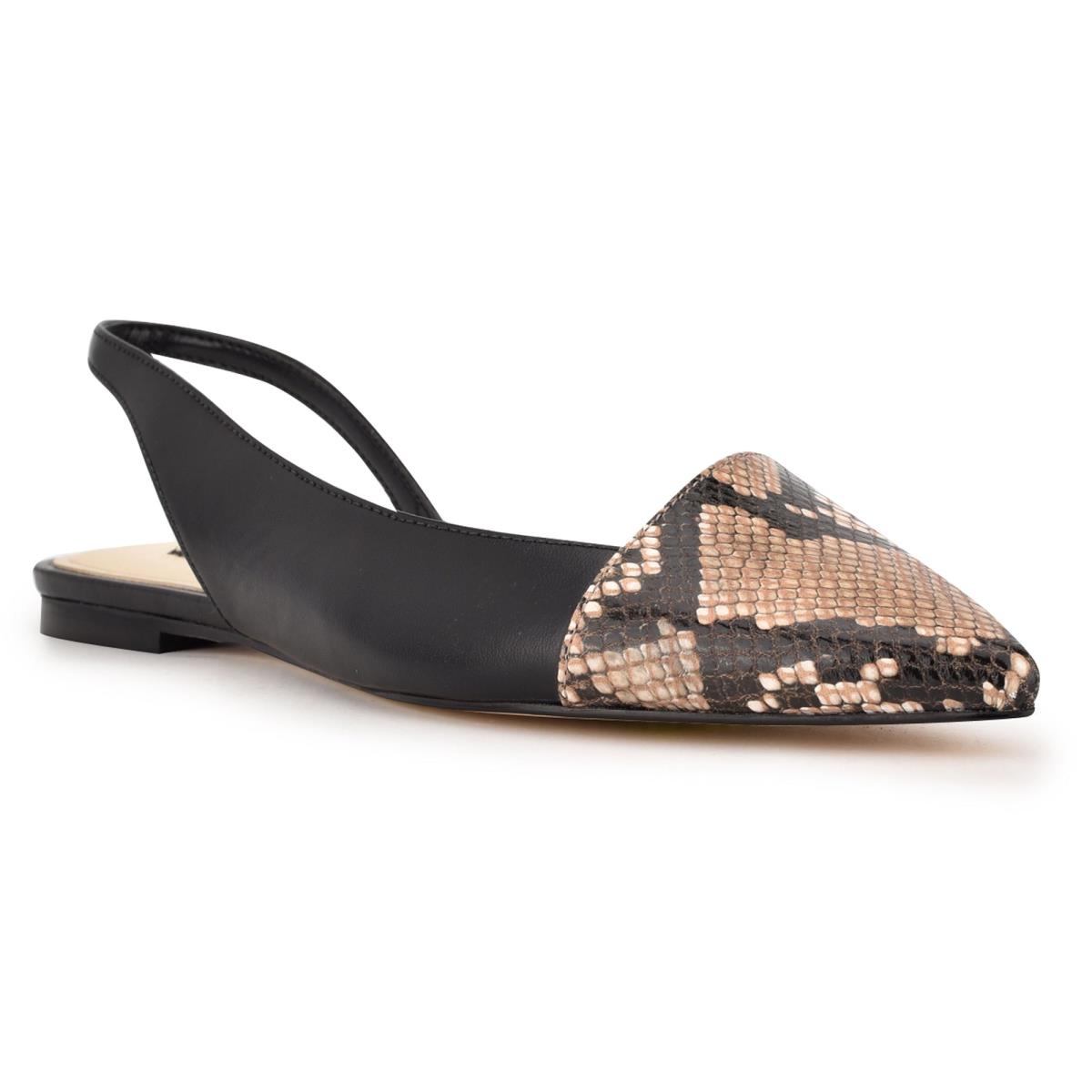 Nine West Beads Slingback Pointy Neus Flats Dames Zwart Slangenprint | 6715ZECAR