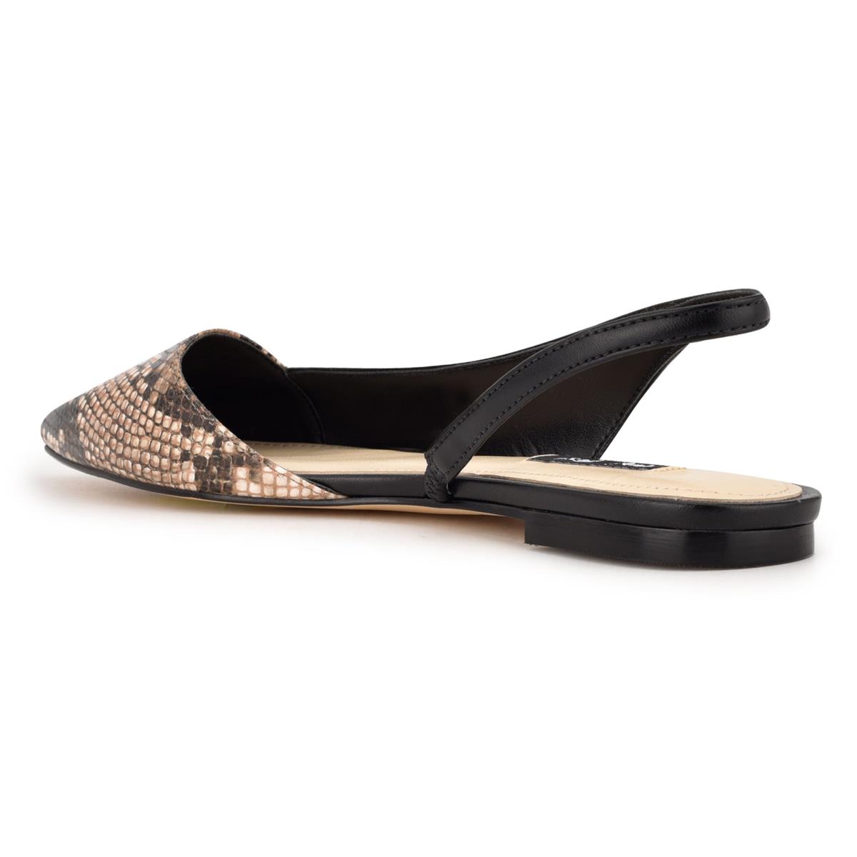 Nine West Beads Slingback Pointy Neus Flats Dames Zwart Slangenprint | 6715ZECAR