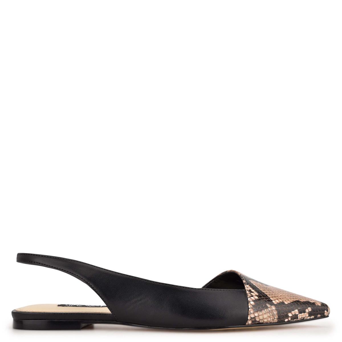 Nine West Beads Slingback Pointy Neus Flats Dames Zwart Slangenprint | 6715ZECAR