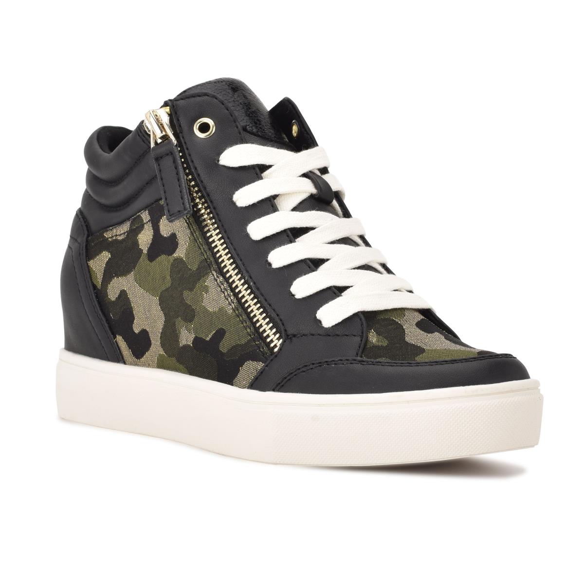 Nine West Tons High Top Hidden Wedge Sneakers Sneakers Dames Zwart Camo | 9235JQNIZ