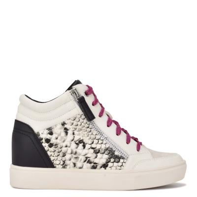 Nine West Tons High Top Hidden Wedge Sneakers Sneakers Dames Wit Slangenprint | 0759CJUVT